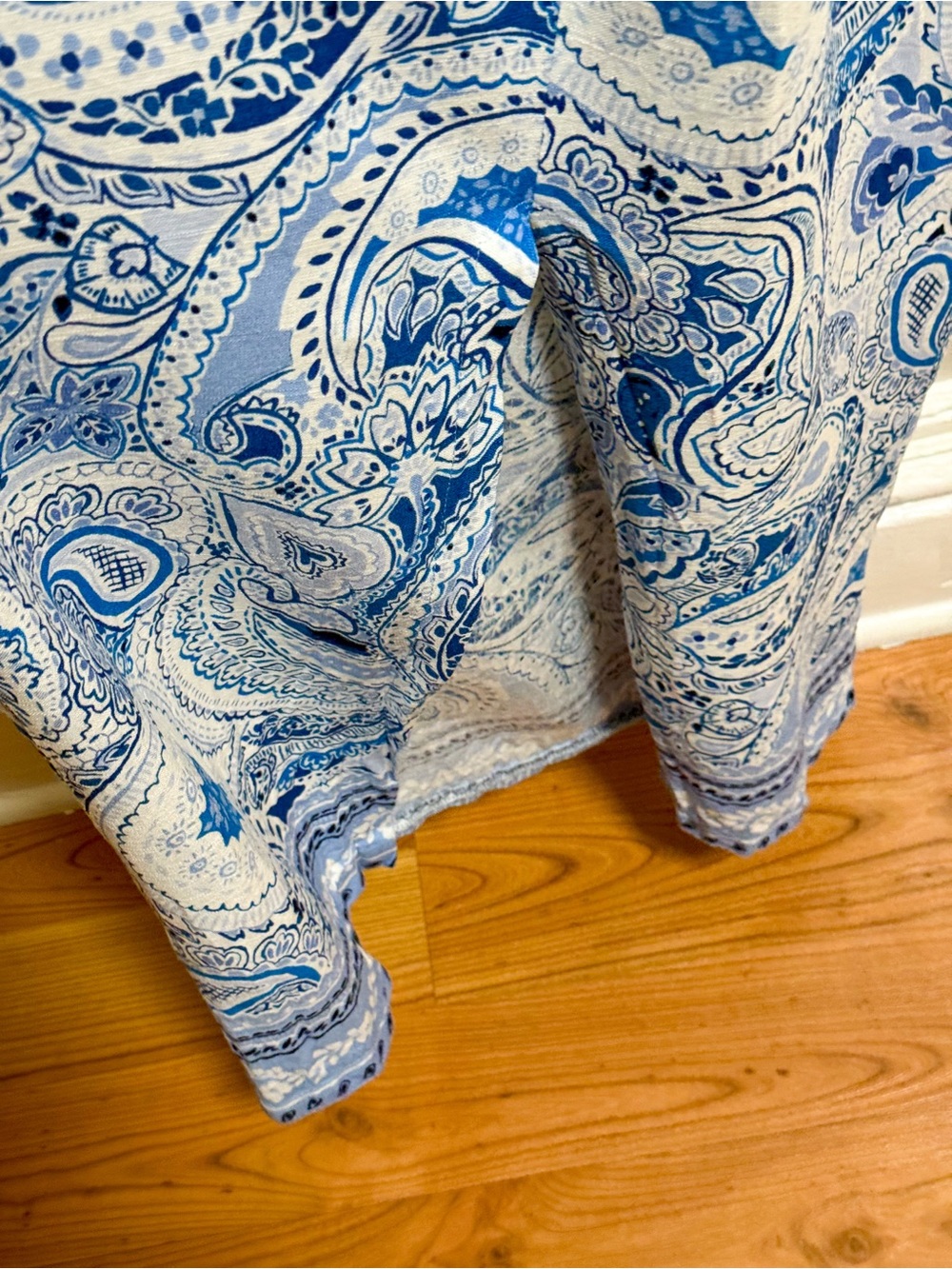 Zara Mediterranean green‎ coastal paisley blue white pattern linen maxi dress S - Picture 6 of 8